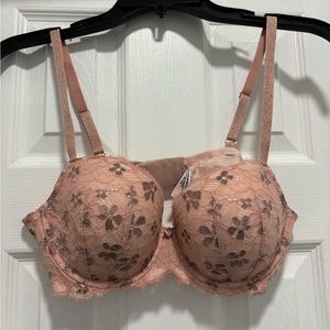 Victoria’s Secret pink and gold foil Dream Angels lined demi bra, size 36C.